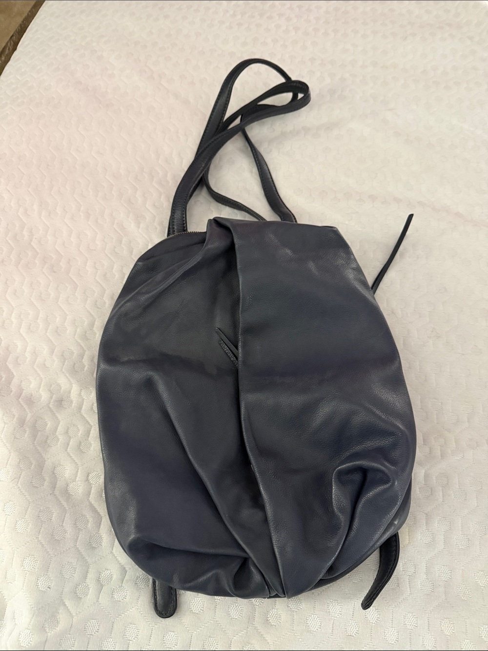 Hobo Soft Navy Leather Drawstring Shoulder Bag